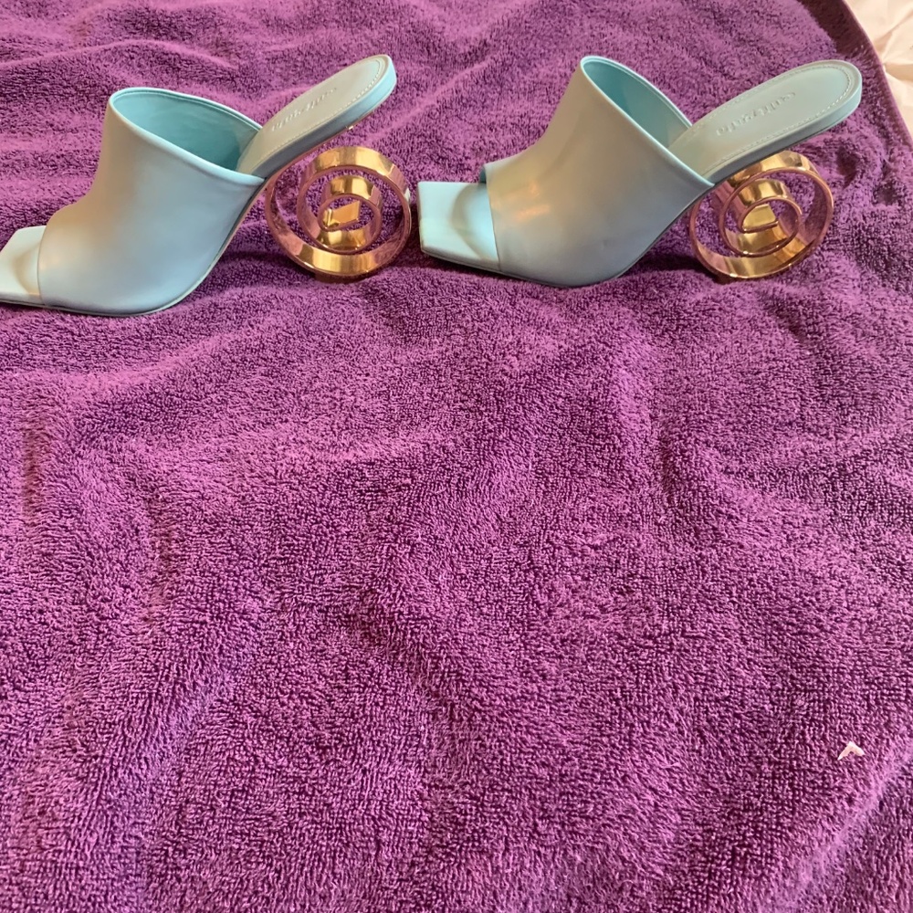 NWOB Cult Gaia Blue Leather Slide Heeled Sandals sz 39 - Picture 3 of 7